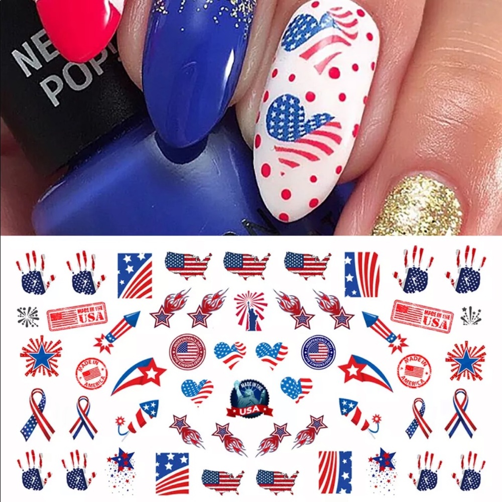 💌BO/GO$6🇺🇸 America Patriotic Nail Decals Water Transfers